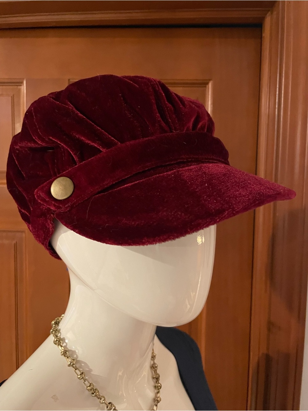 NOBO Sugar Plum Velvet Newsboy Cap with Brass Button